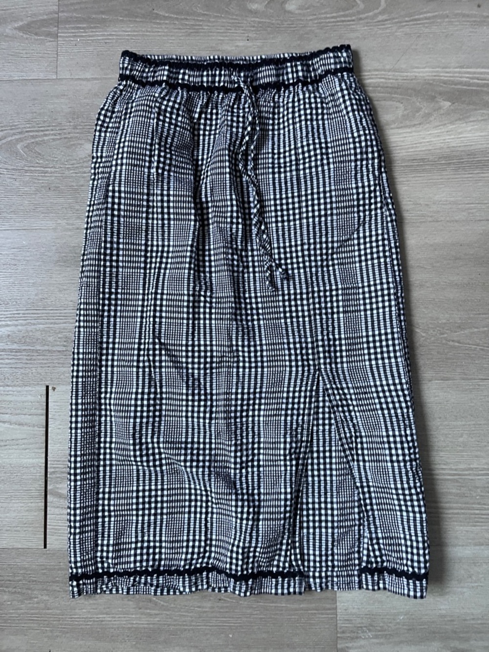 Free People 100% Cotton Black & White Gingham Drawstring Midi Skirt